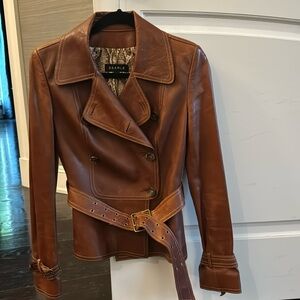 Searle leather double breasted belted jacket